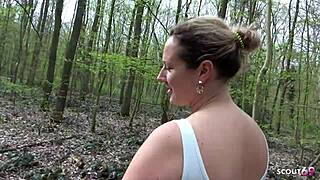 Curvy German Wife Risks Public Leggings Blowjob Swallows Stranger Cum