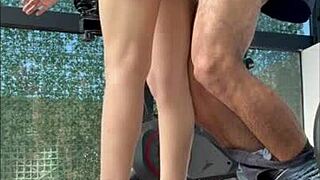 hermanastra argentina sucking cock in gym miniskirt 😍🔥 wet pussy tease