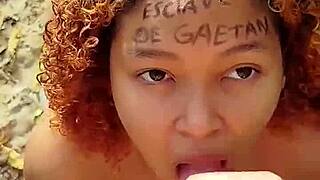 she drops to her knees for a risky beach blowjob ending with cum all over her face