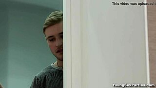 innocent coeds emily thorne and alice koks start kissing then take on three cocks in wild gangbang