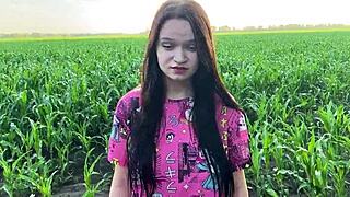 Stepsister Nervous In Cornfield Finds Stepbrother's Monster Cock For Outdoor Dirty Talk Taboo Comfort!
