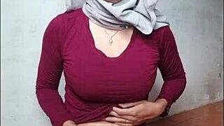 Hijab Shemale Rides Thick Dildo to Gushing Cum Explosion