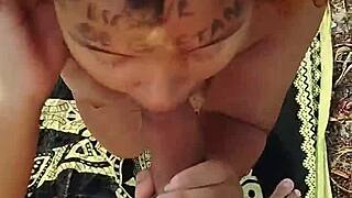 she drops to her knees for a risky beach blowjob ending with cum all over her face