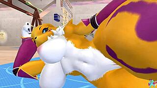renamon stretches furry body nsfw to hot workout beats