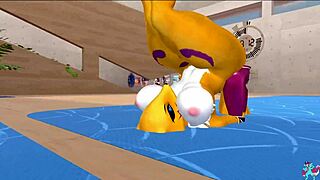 renamon stretches furry body nsfw to hot workout beats