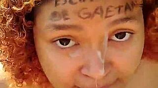 she drops to her knees for a risky beach blowjob ending with cum all over her face