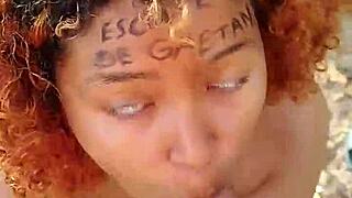 she drops to her knees for a risky beach blowjob ending with cum all over her face