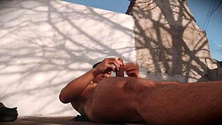 suave hunk jerks massive cock outdoors in exquisite satisfying explosion