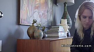 Couple ties up hot blonde slave for rough domination fuck