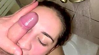 omg sexy slave gags on rough facefuck then begs for golden shower!!