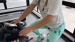 Gym stranger lured home by petite hairy pussy blonde for creampie workout fuck