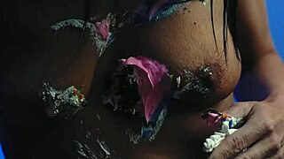 imagine this messy food birthday cake smeared all over milf tits