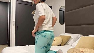 Gym stranger lured home by petite hairy pussy blonde for creampie workout fuck