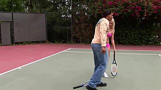 hey we're sneaking a wild threesome right on the tennis court moaning loud