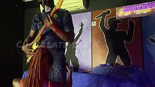 Sexy African teen stripper slut sucks huge black cock during wild performance bareback anal