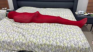 bondage slut locked tight in pantyhose cocoon stretched mummified!