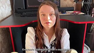 stepdaughter stops stepdad's game but sucks dick so good she swallows 😏