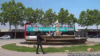 spanish babe bound outdoors for public gangbang voyeur thrill