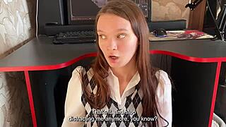 stepdaughter stops stepdad's game but sucks dick so good she swallows 😏