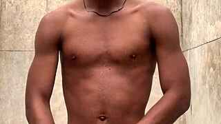 amateur gives soapy monster cock massage in shower almost caught cumming