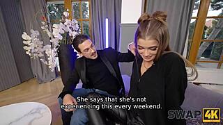 cuckold boyfriend stares as we pound his girlfriend's pussy hard in wife swap