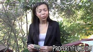 naughty young black real estate agent tricked into outdoor pov blowjob and hardcore fuck