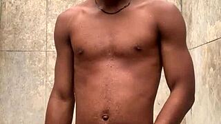 amateur gives soapy monster cock massage in shower almost caught cumming