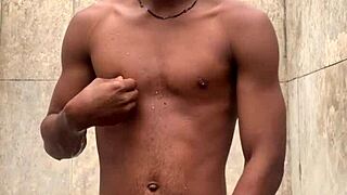 amateur gives soapy monster cock massage in shower almost caught cumming