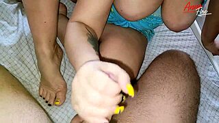 big-titted stepmom lends her hands to make him cum quick