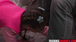 Teen heart races with desperate hunger for step grandpa's throbbing cock deepthroat