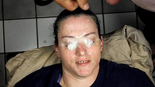 Huge Cumshot Blasts Brunette's Eyes in Homemade Facial