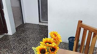 Sexy fake student lifts miniskirt at home dildoing her inflated tits 😈🔥