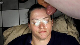 Huge Cumshot Blasts Brunette's Eyes in Homemade Facial