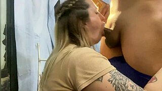 No cash for the tech so I deepthroat his cock instead