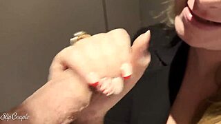 Blonde BBW Sucks Big Cock in Club Toilet Then Gets Fucked Doggy