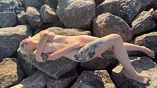 Exhibitionist FINGERS CLIT on Public Beach