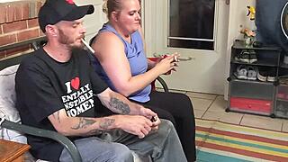 CHEATING BBW WIFE CAUGHT SUCKING NEIGHBOR'S MONSTER COCK OUTDOORS