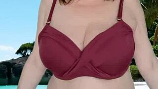 hot granny in bikini teases her huge natural tits shaking chubby curves for amateur mature fun