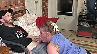 CHEATING BBW WIFE CAUGHT SUCKING NEIGHBOR'S MONSTER COCK OUTDOORS