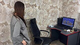 Isn't this big titted brunette stepmom too hot not to fuck hard on desk?!