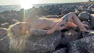 Exhibitionist FINGERS CLIT on Public Beach