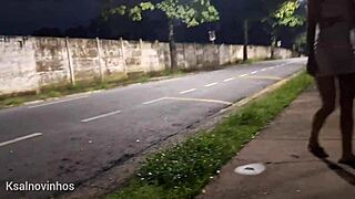 Risky Street Handjob for Hot Redhead at Bus Stop!