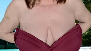 hot granny in bikini teases her huge natural tits shaking chubby curves for amateur mature fun