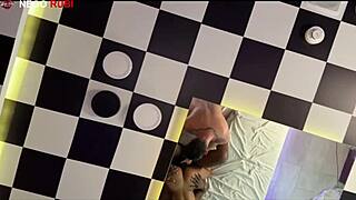 Old cuckold grips huge black cock shoving it deep in wife's big ass