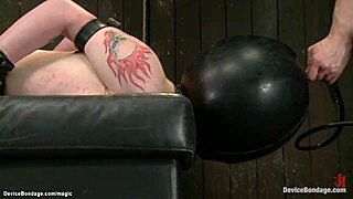 chained blindfolded lesbian slave endures vibrator torment and deepthroat gagging