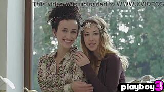 oh damn! sofi ka and gloria sol's tiny tits burst from red lingerie in outdoor striptease!