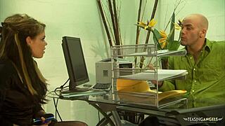 Brunette Babe Bends Over in Heels Exposing Tight Shaved Pussy for Agent