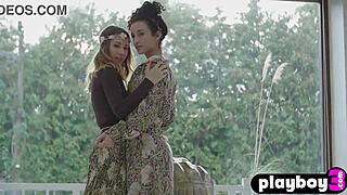 oh damn! sofi ka and gloria sol's tiny tits burst from red lingerie in outdoor striptease!