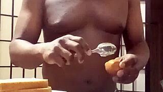 llamasr cooks bananas with big tits in dark kitchen fun