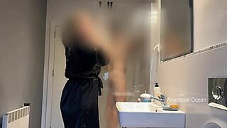 Wife catches husband stroking to stepmom in bathroom then joins their steamy family voyeur session